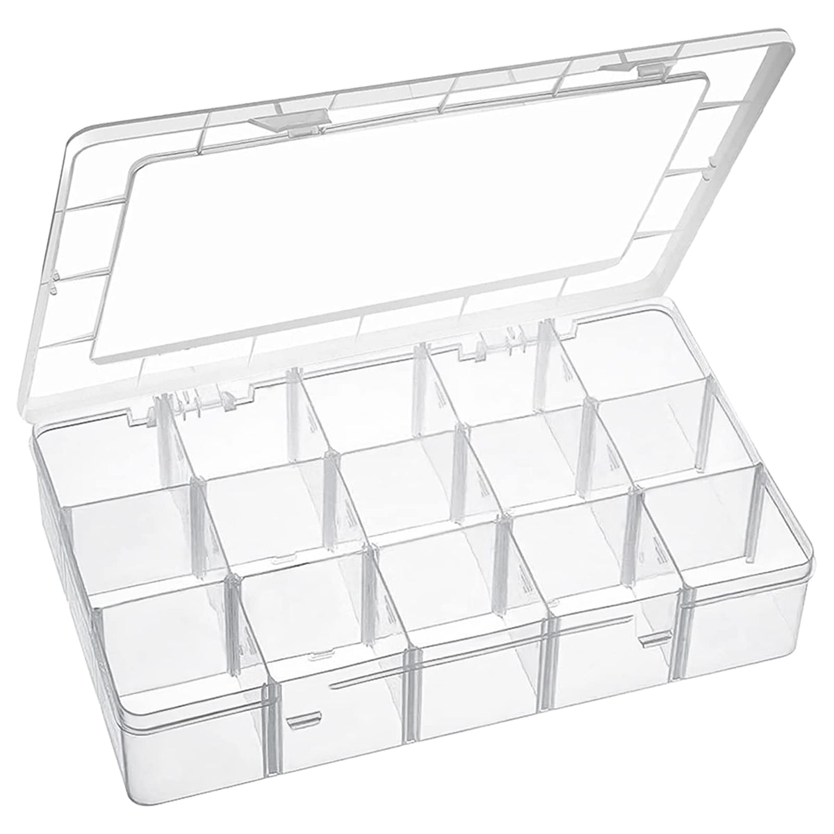 Exptolii 15 Large Grids Plastic Organizer Box with Dividers, 2 Pack Clear Compartment Container Storage for Washi Tapes Beads Crafts Jewelry Fishing Tackles, Size 11 x 6.3 x 2.2 in