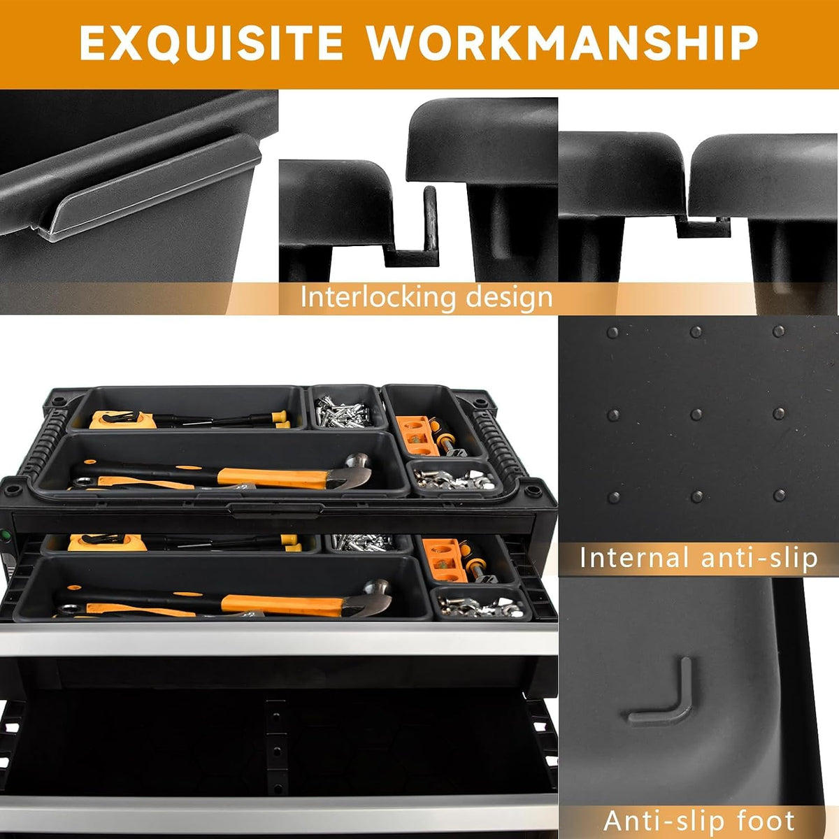 Tool Box Organizer Tray, 60 PCS & 5 Sizes, Black