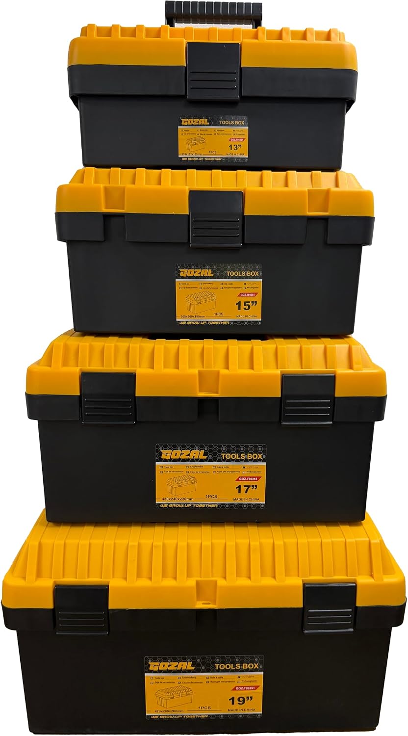 Tool Box Set of 4, Large Plastic Stackable Tool Boxes