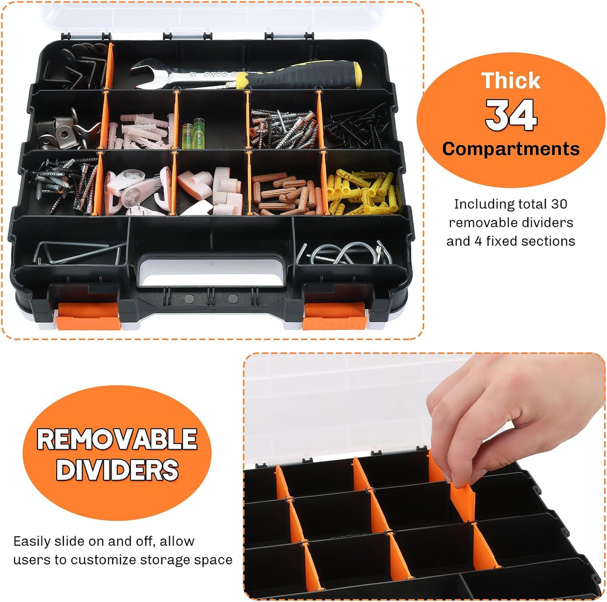 Small Parts Organizer Storage Case Tools Box 34-Compartments