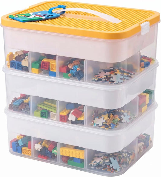 3-Layer Toy Storage Box with Lid, Plastic Organizer for Kids lego Blocks