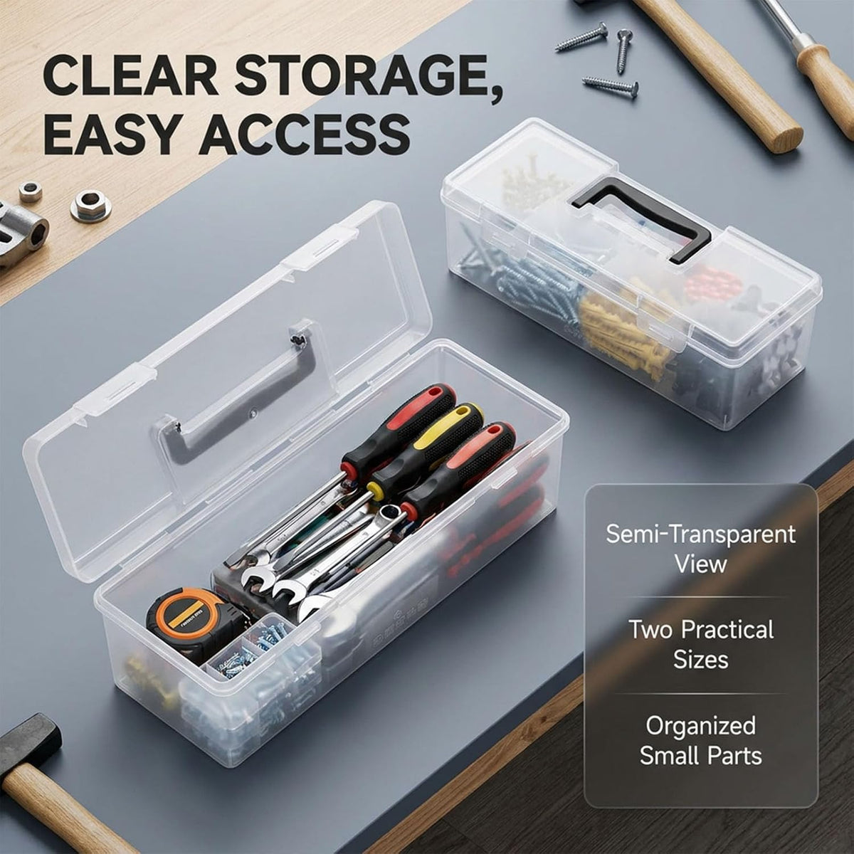 Hardware Organizer Box, 2 Pack Small Parts Tool Case for Garage