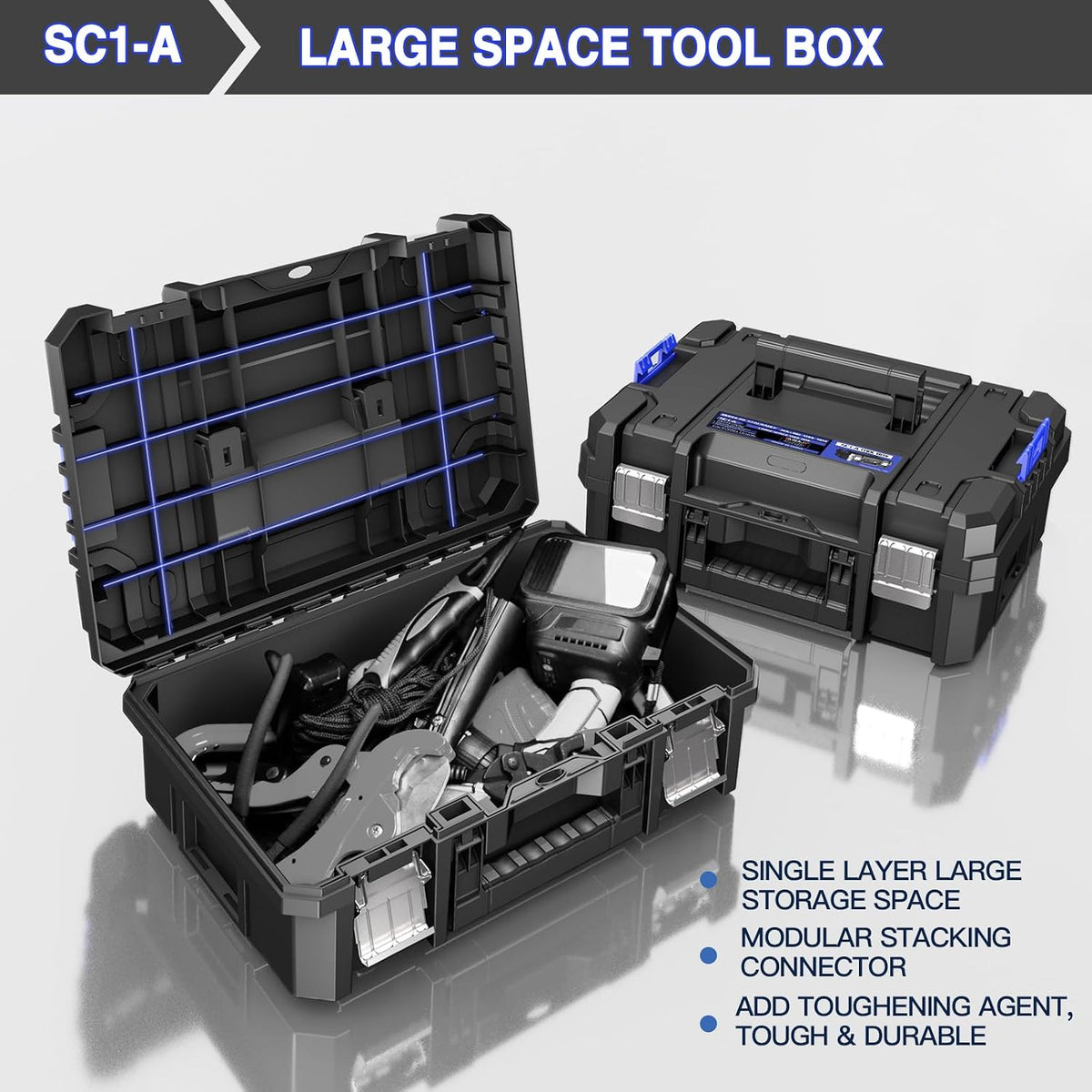 AIRAJ 5 Tier Stackable Tool Box with Wheels, Rolling Tool Box Organizer