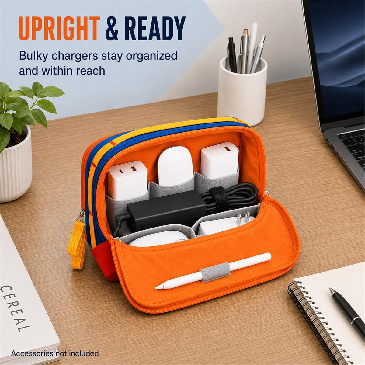 Charger Organizer Travel Case for Laptop Adapters and Cables, Blue/Red
