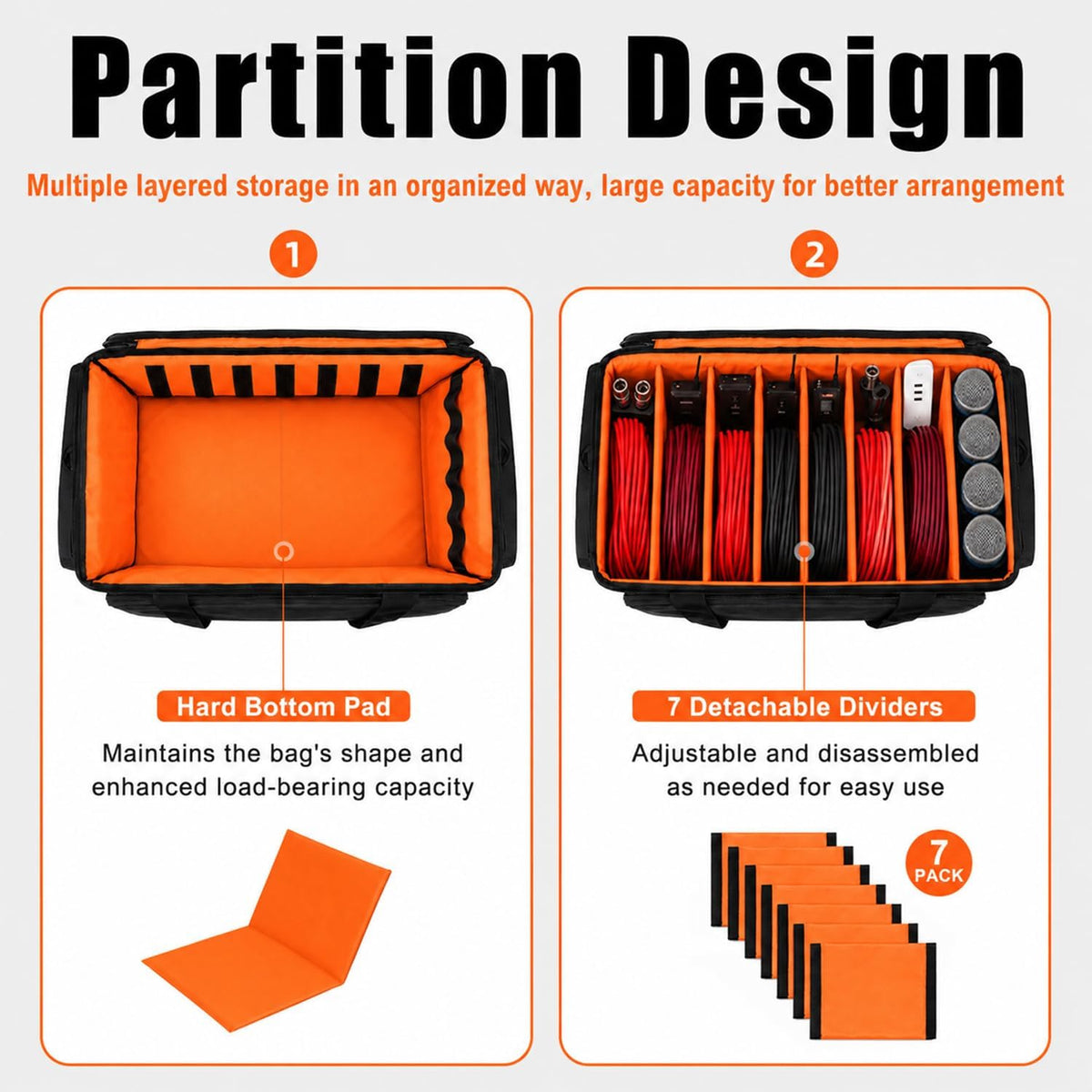 Large DJ Cable Bag Organizer with Laptop Pocket & Adjustable Dividers