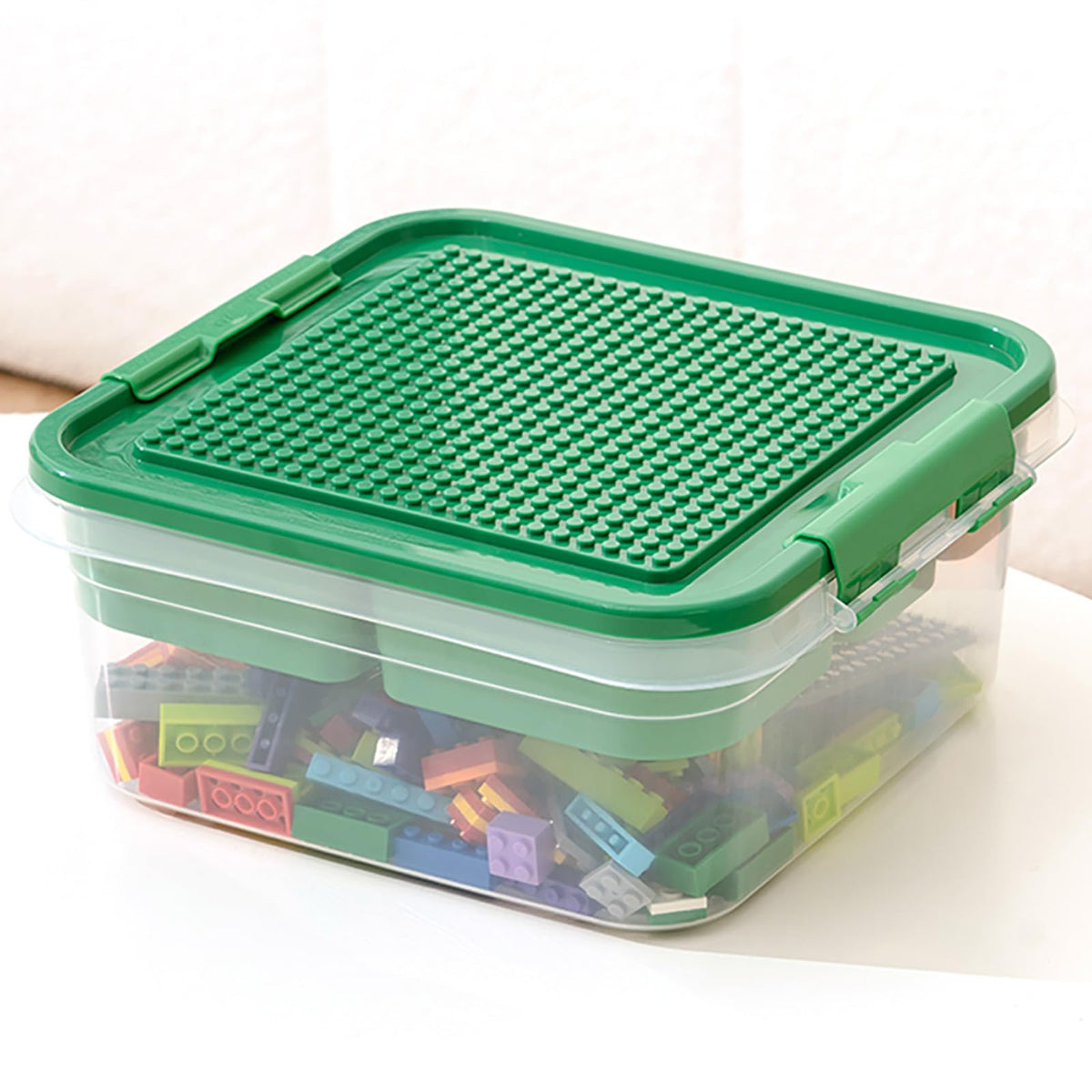 Toys Storage Organizer Bins for Lego, Building Blocks Storage with Building Baseplate Lid, Storage Containers for Building Brick Storage Plastic Stackable Organizer Bin Toy Chest
