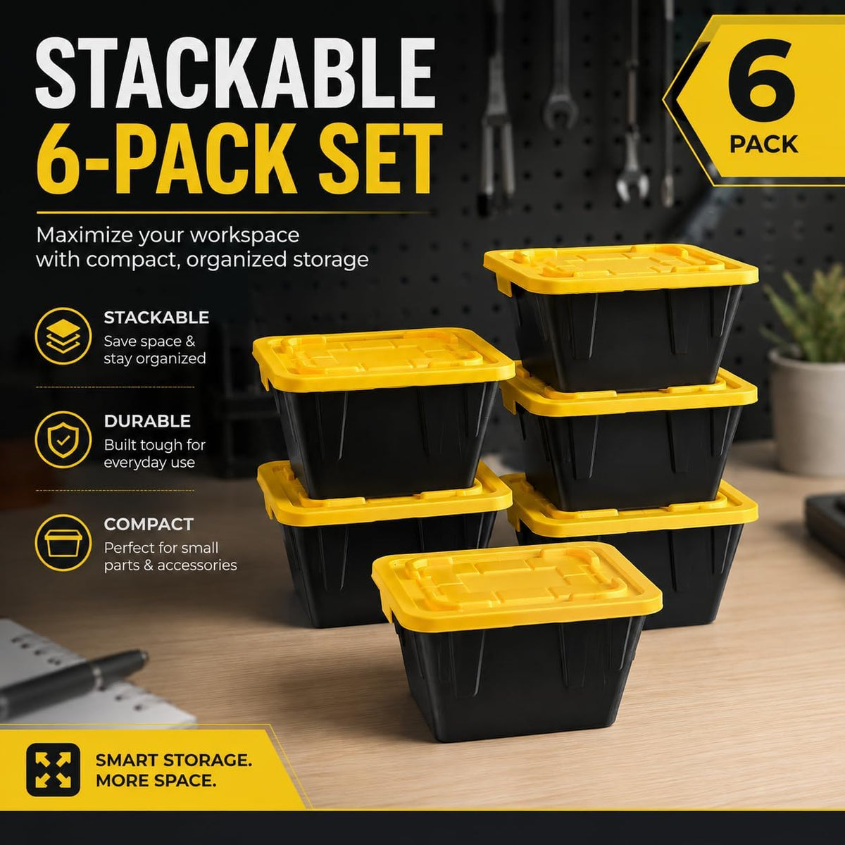 Mini Storage Bins with Lids, 3.42"x2"x1.33" 6-Pack 1.1:1 Heavy Duty Workshop Replica Organizer, Stackable Dustproof PLA Containers for Screws SD Cards LEGO Parts Office Desk Hobby Storage