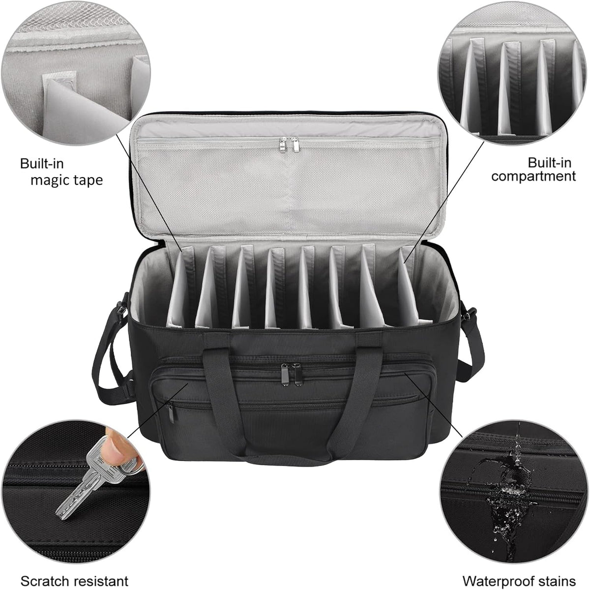 AKOZLIN Large Travel Gig Band Cable File Bag With Detachable Dividers Grey