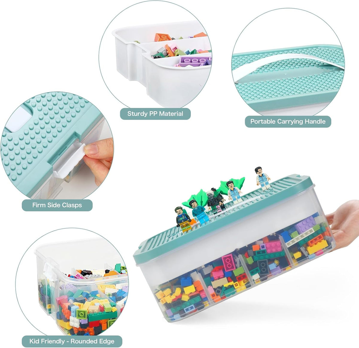 Douorgan Toy Storage Organizer for Lego Stackable Organizer Bins with Compartments Portable Containers with Lids Building Blocks Miniature Organizer Storage Box Toy Chest Case (1 Layer)