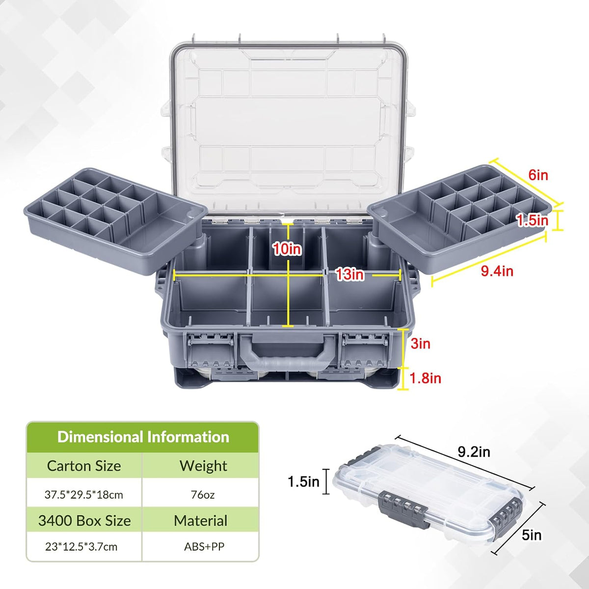 THKFISH Waterproof Tackle Box, Portable Fishing & Tackle Storage Box with Two 3500 Stowaway Boxes and Removable Dividers, Tackle Box, Thicker Floating Airtight Stowaway,Pink/Green/Blue/Grey