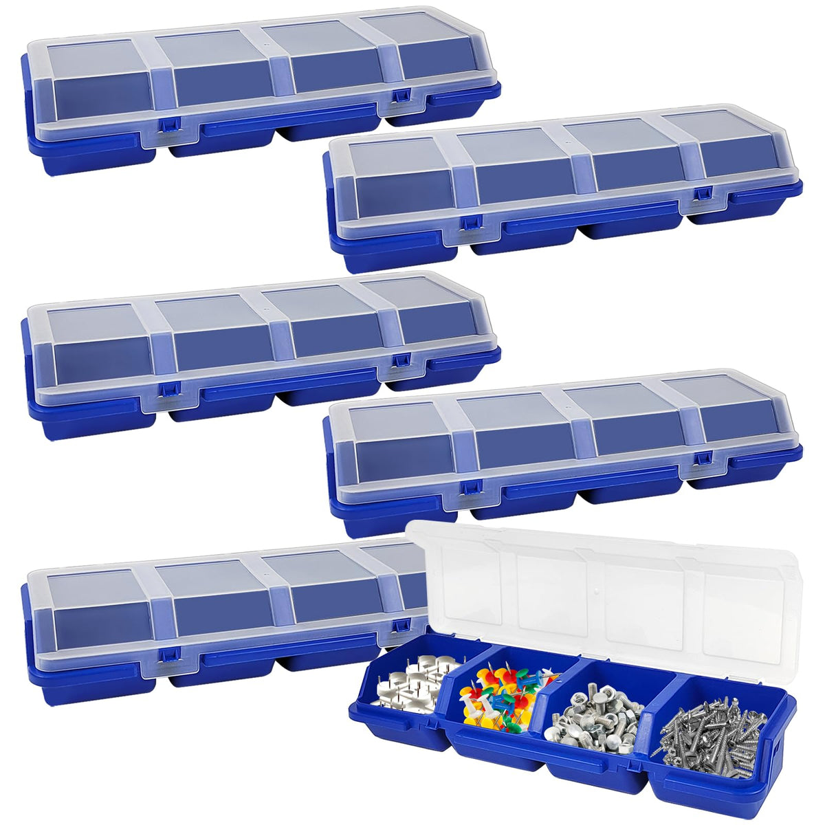 6 Pcs Screw Organizers Storage Bins with Lids, Plastic Stackable Hardware Organizer Box for Garage Nails/Craft Tool Organizing, Tool Cart Cabinet Workbench Drawers with Compartment Bolt Organizer