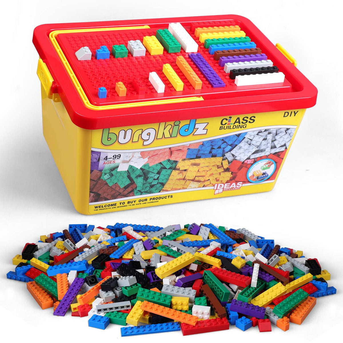 burgkidz Premium Building Blocks Set: Storage Box with Baseplate Lid