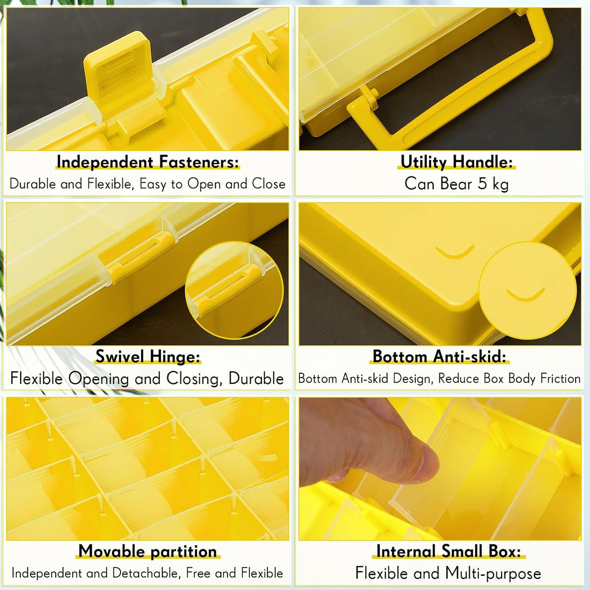 Juexica 2 Pcs 48 Grid Plastic Bead Storage Organizer Box, Yellow