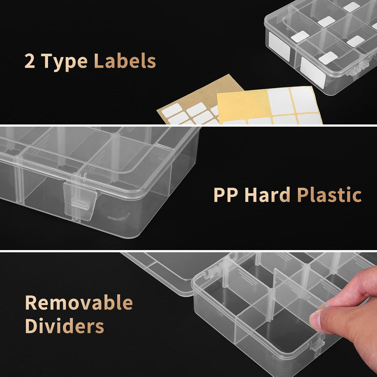QUEFE Bead Organizer Box 4 Pack 8 Grid Plastic Tackle Box Storage Dividers
