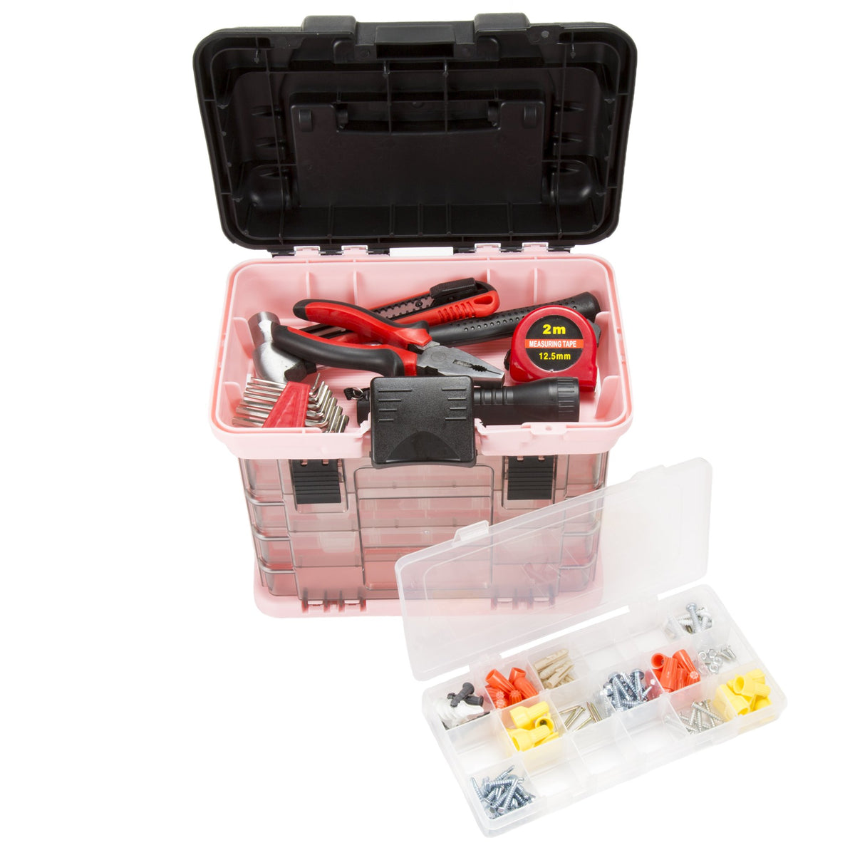 Stalwart Portable Tool Box for Women or Men, Pink, 10 x 7 x 10.5in