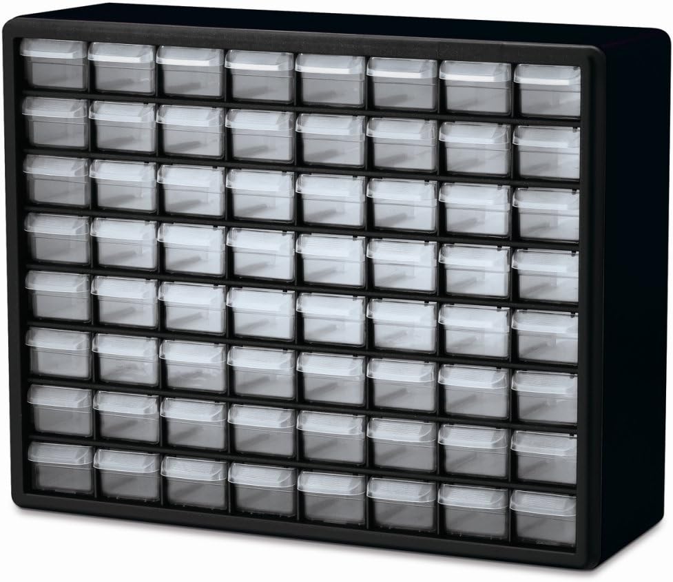 Akro-Mils 10764 Drawer Plastic Parts Storage Hardware and Craft Cabinet, 20-Inch W x 6-Inch D x 16-Inch H, Black