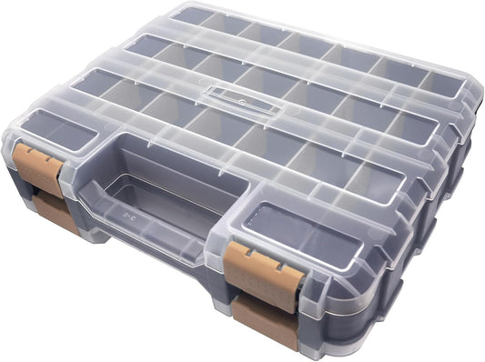 Double Side Tool Box Organizer, Hardware Storage Box, Portable Small Parts Organizer with Removable Plastic Dividers for Screws, Nuts, Nails, Bolts, Grey