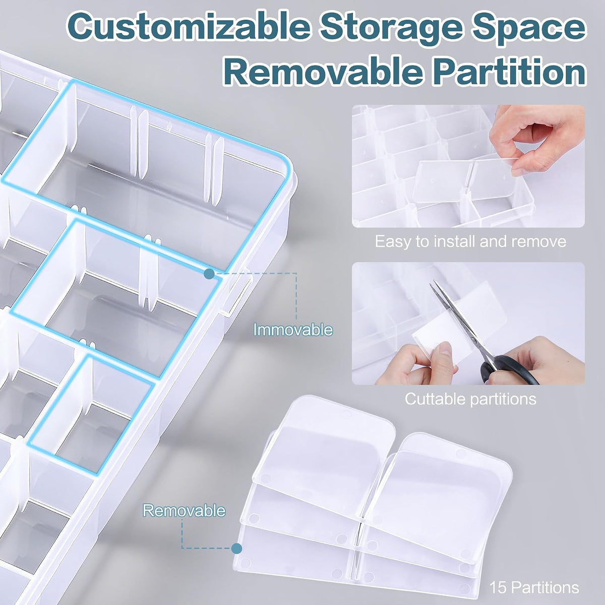 DILIBRA 5 Pack 36 Grids Large Plastic Organizer Box with Adjustable Divider