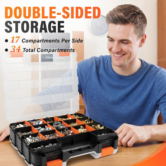 DIYSELF Screw Organizer, Double-Sided 34-Compartment Small Parts Organizer