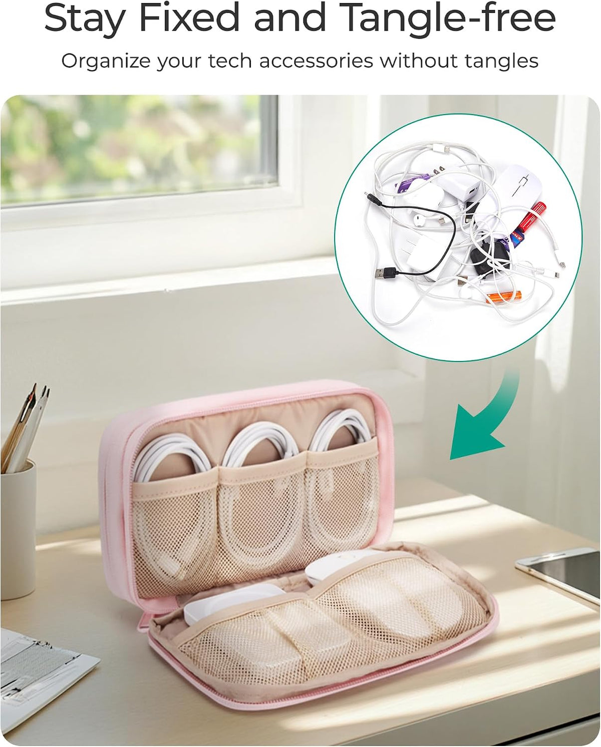 BAGSMART Electronics Organizer Travel Case for Cords Chargers Phones, Beige