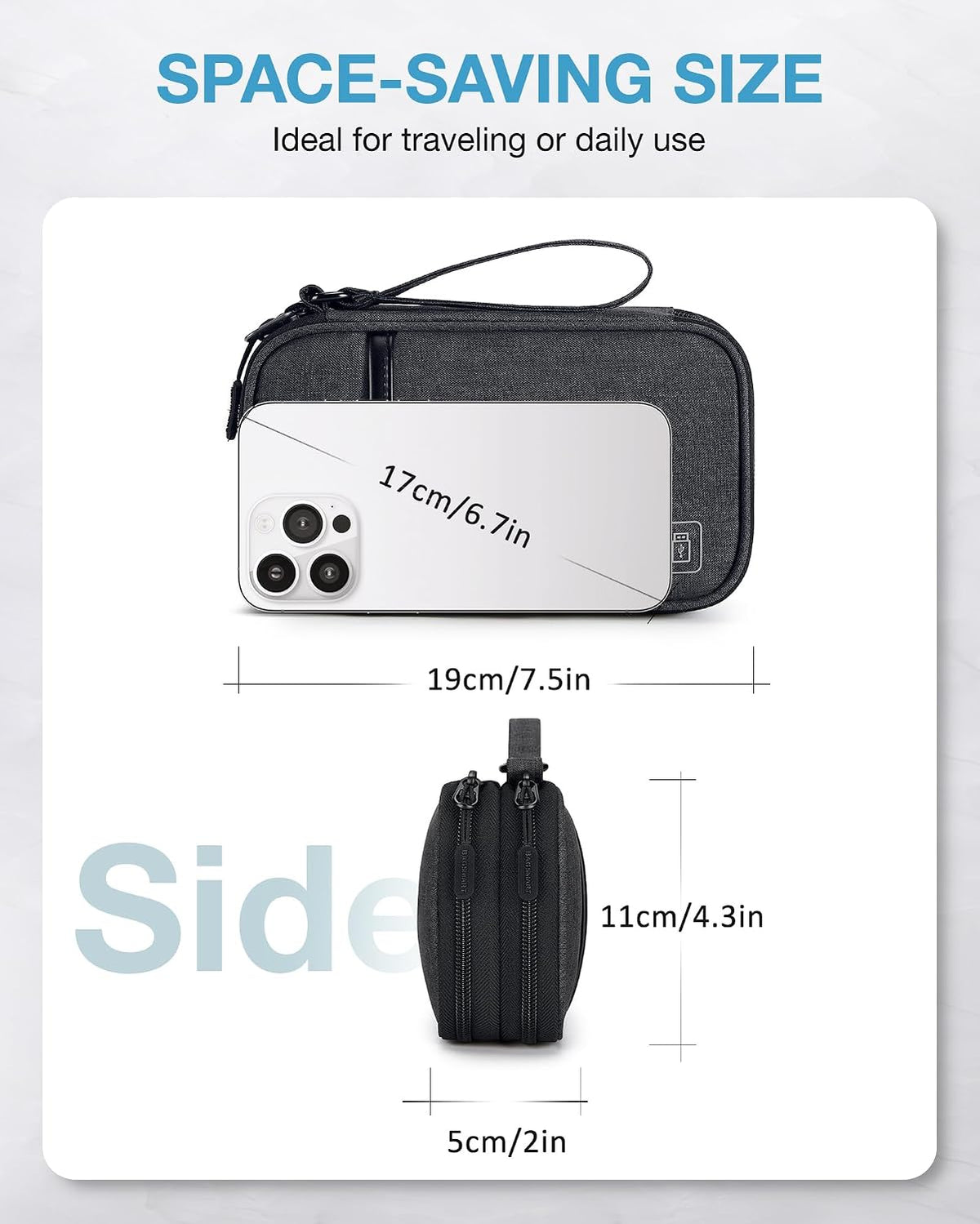 BAGSMART Electronics Travel Organizer for Cords Chargers Phones, Black
