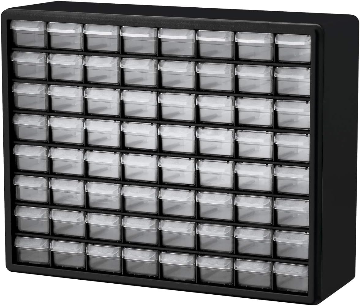 Akro-Mils 24-Drawer Plastic Storage Cabinet, 20" W x 6" D x 16" H, Black