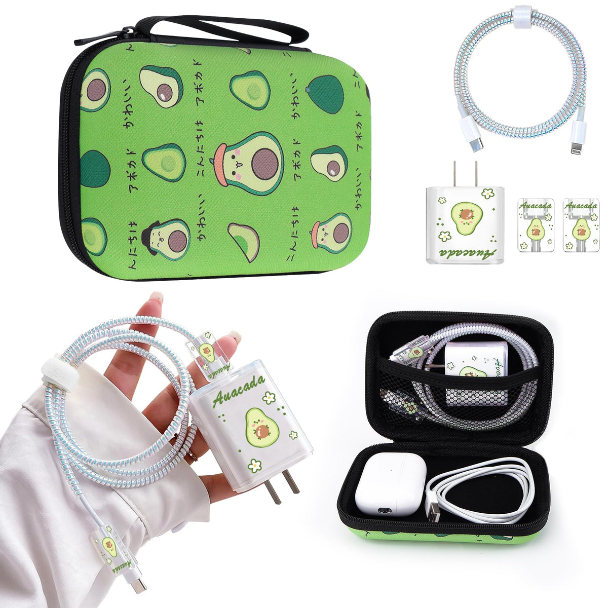 Cute Phone Charger Protector Set with Storage bag Case Yellow Sunflowers Travel Carrying Bag Data Cable 20W USB Charger Data Line Cable Protector Cord Organizer, Lightning Cable Chomper,Charger Saver