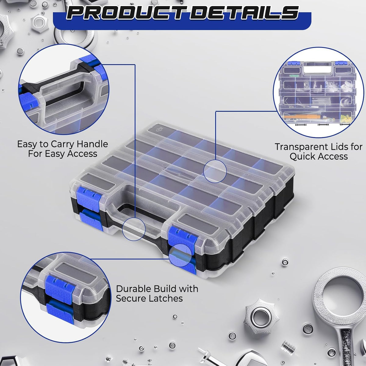 NATGAI 2 Pack Small Parts Organizers, 34-Compartments Double-Sided Tool Box