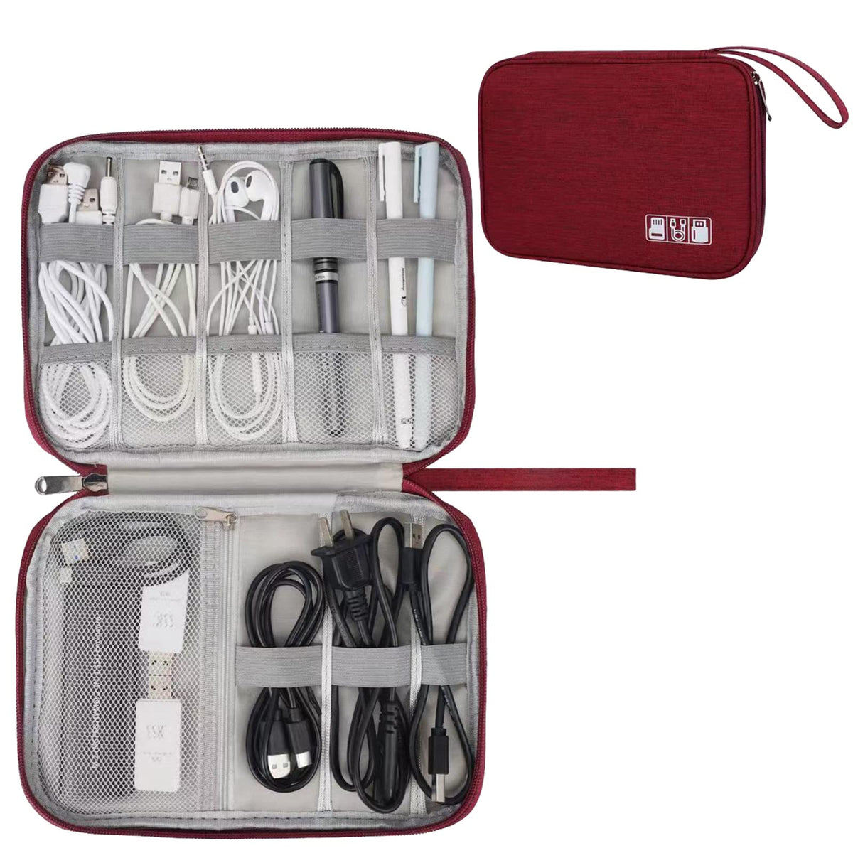 Electronic Organizer Travel Universal Cable Organizer Electronics Accessories Bag for Cable, Charger, Phone, USB, SD Card,1Pack