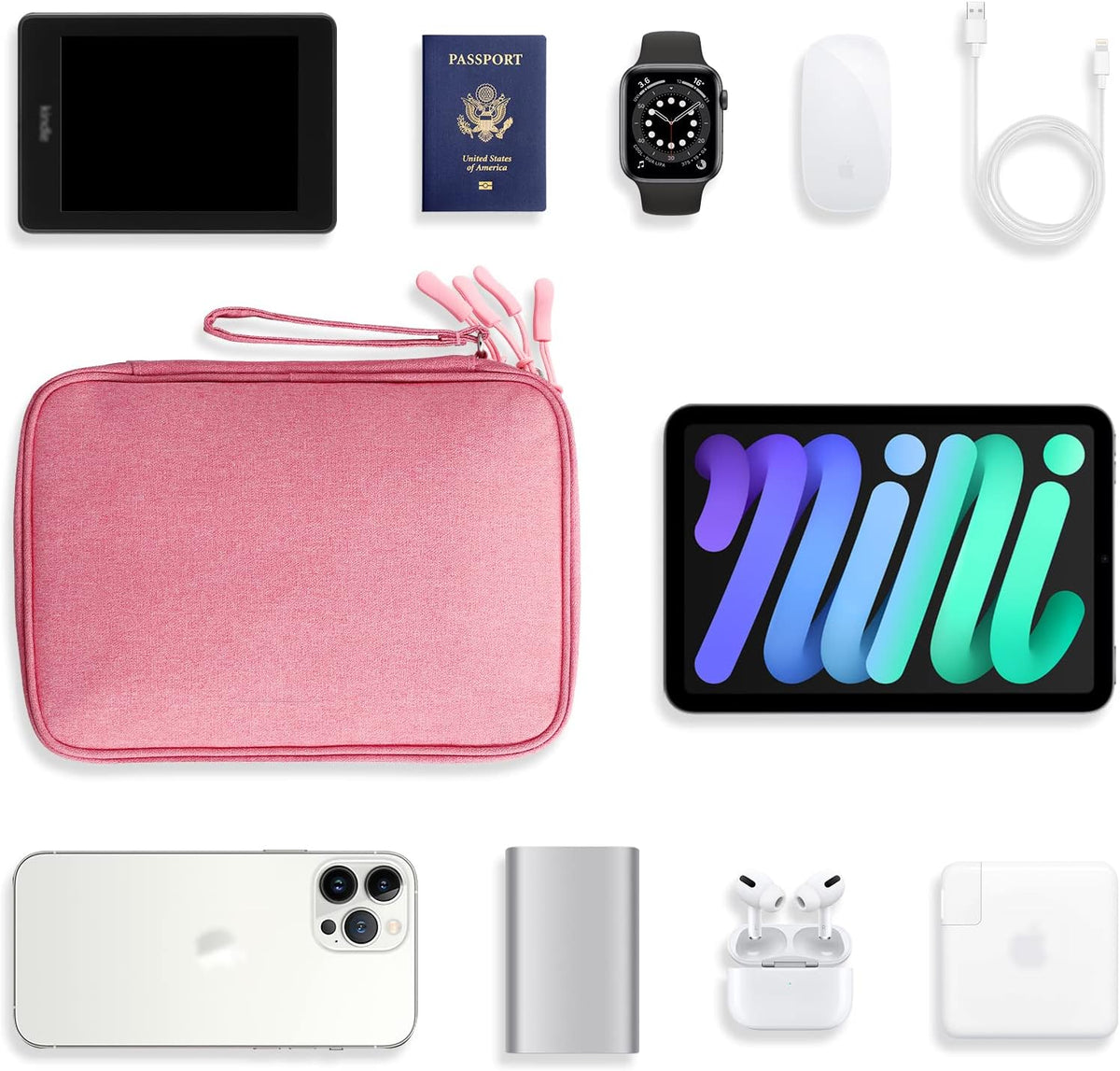 Cable Organizer Bag Travel Case for Electronics (Large, Dark Pink)