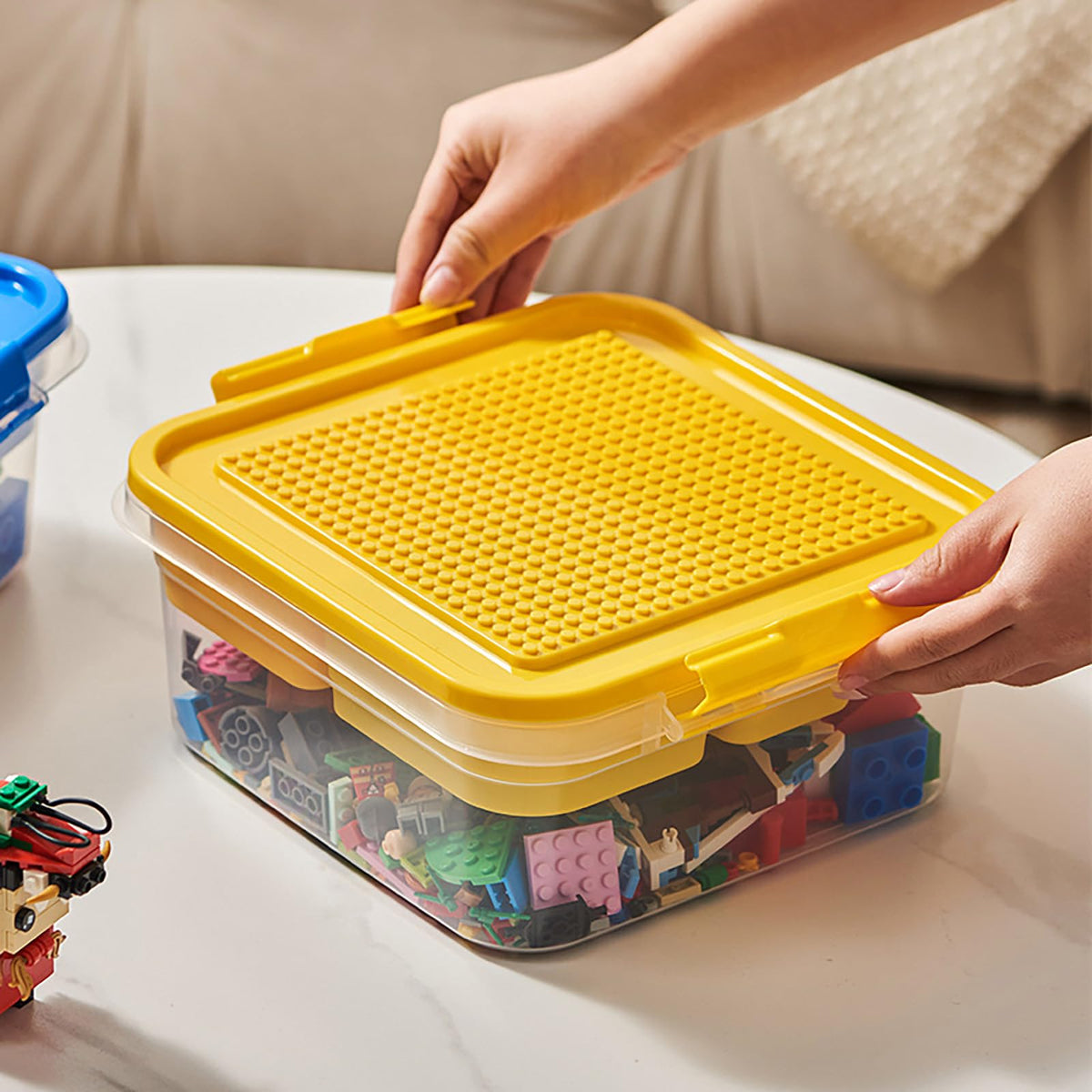 Toys Storage Organizer Bins for Lego, Building Blocks Storage with Building Baseplate Lid, Storage Containers for Building Brick Storage Plastic Stackable Organizer Bin Toy Chest