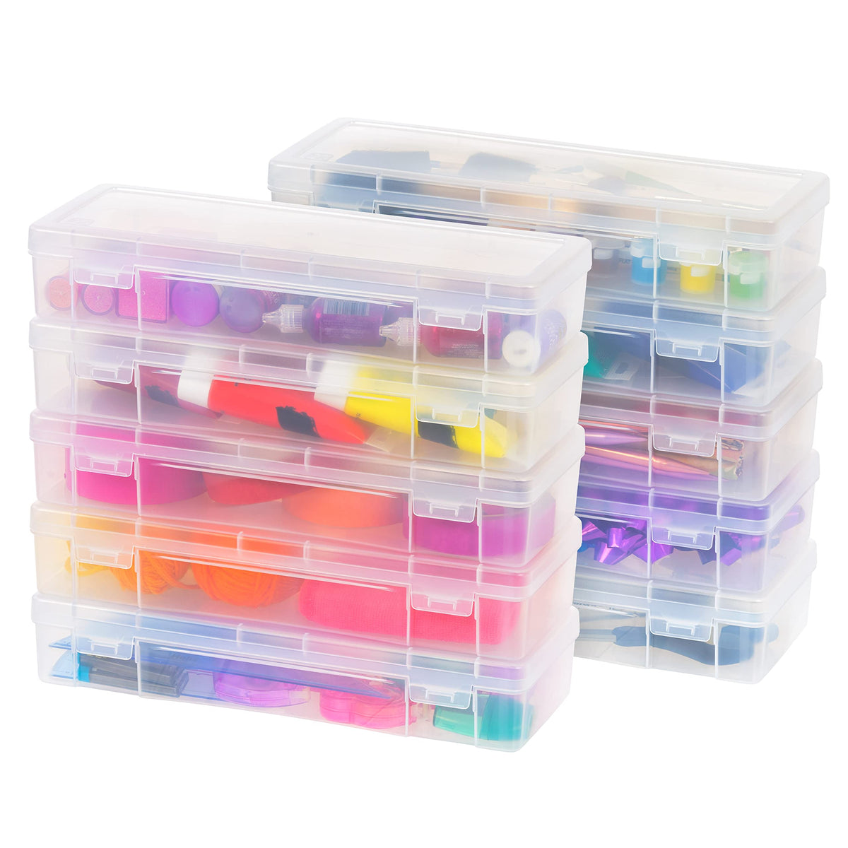 IRIS USA Clear Cases |Made in USA| Plastic Box Organizers (10-Pack)- Medium