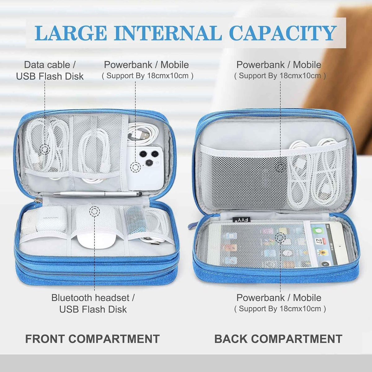 FYY Electronic Organizer, Travel Tech Pouch Bag, Large, Cyan