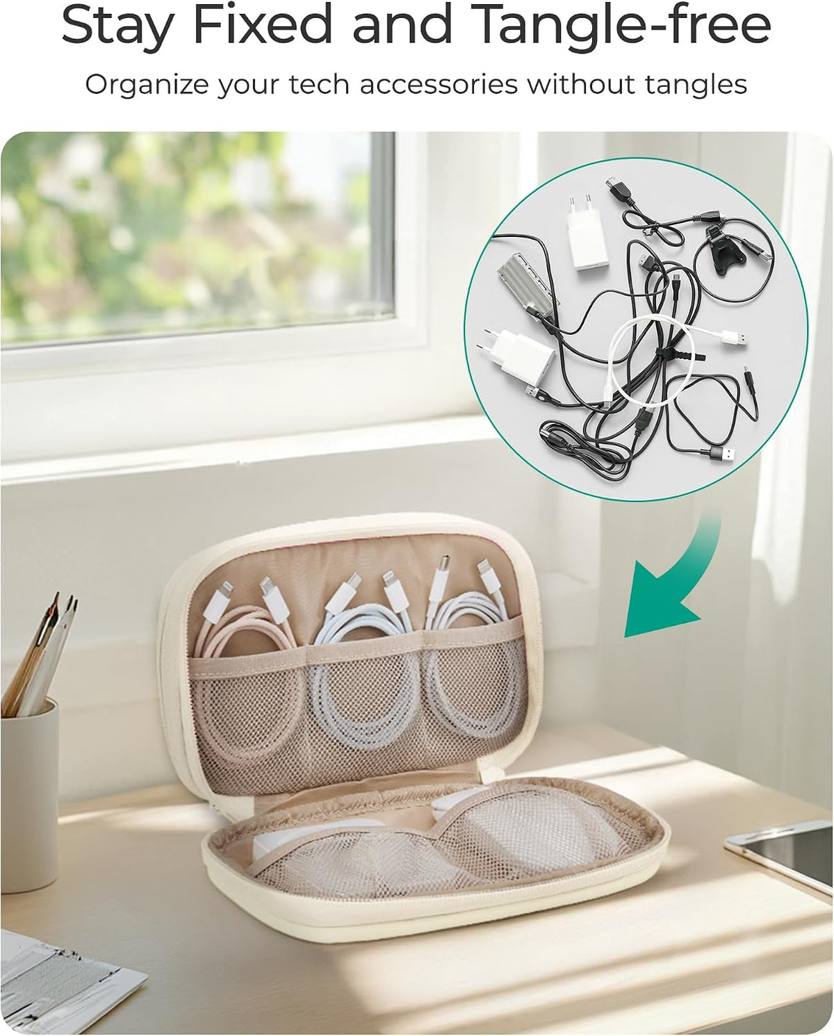 BAGSMART Electronics Organizer Travel Case for Cords Chargers Phones, Beige