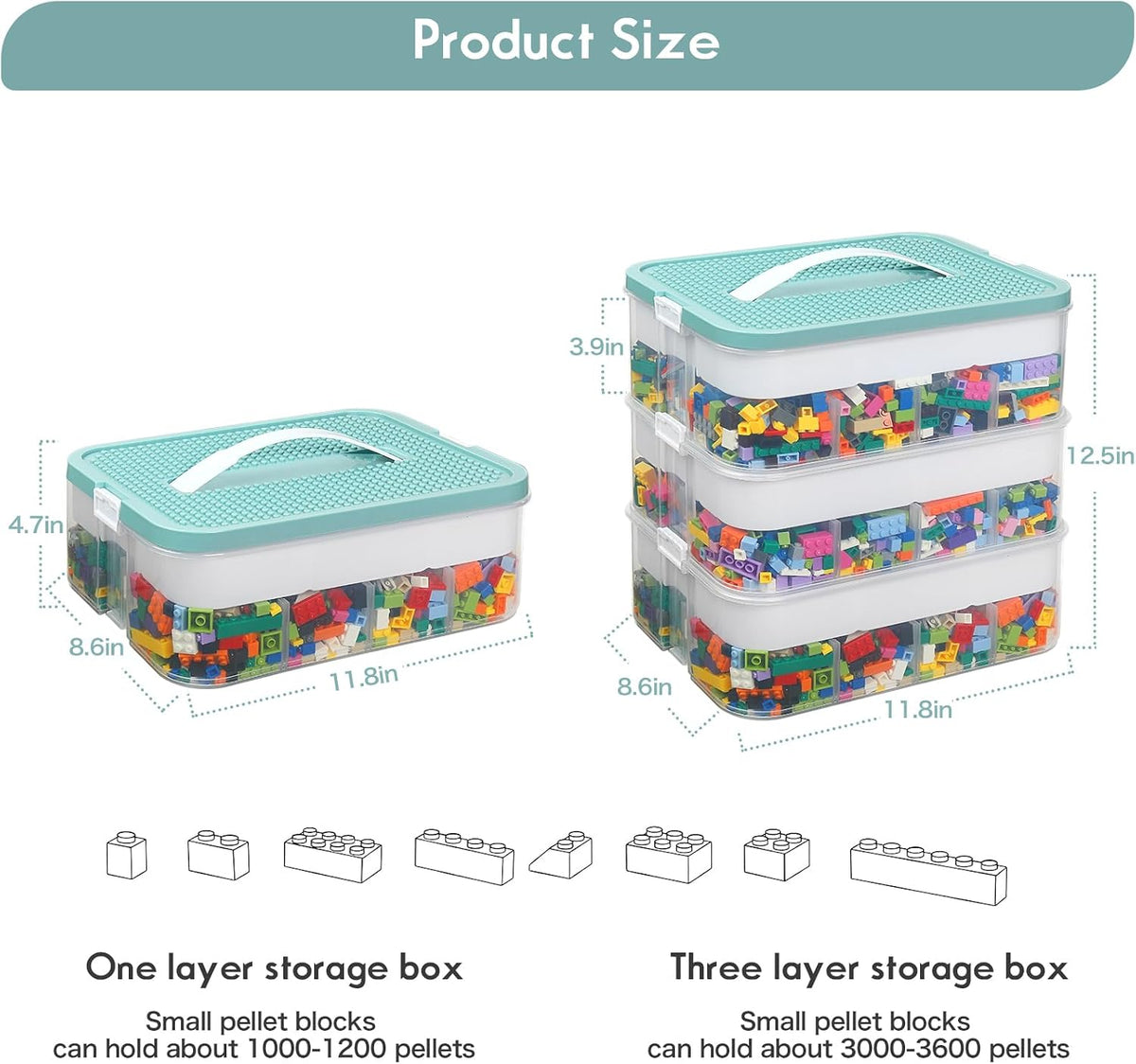Douorgan Toy Storage Organizer for Lego Stackable Organizer Bins with Compartments Portable Containers with Lids Building Blocks Miniature Organizer Storage Box Toy Chest Case (1 Layer)
