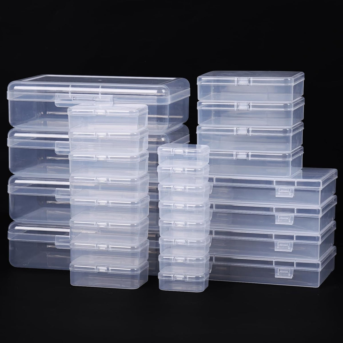 Small Storage Containers 28 Pack Mixed Sizes Plastic Craft Boxes Clear