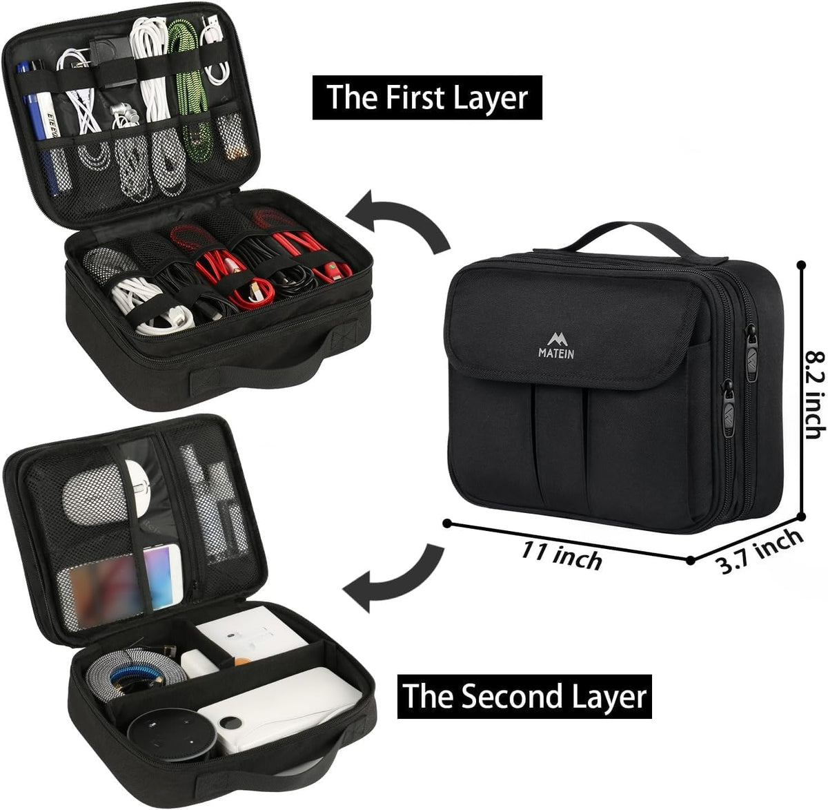 MATEIN Electronics Organizer, Waterproof Travel Electronic Case, Black