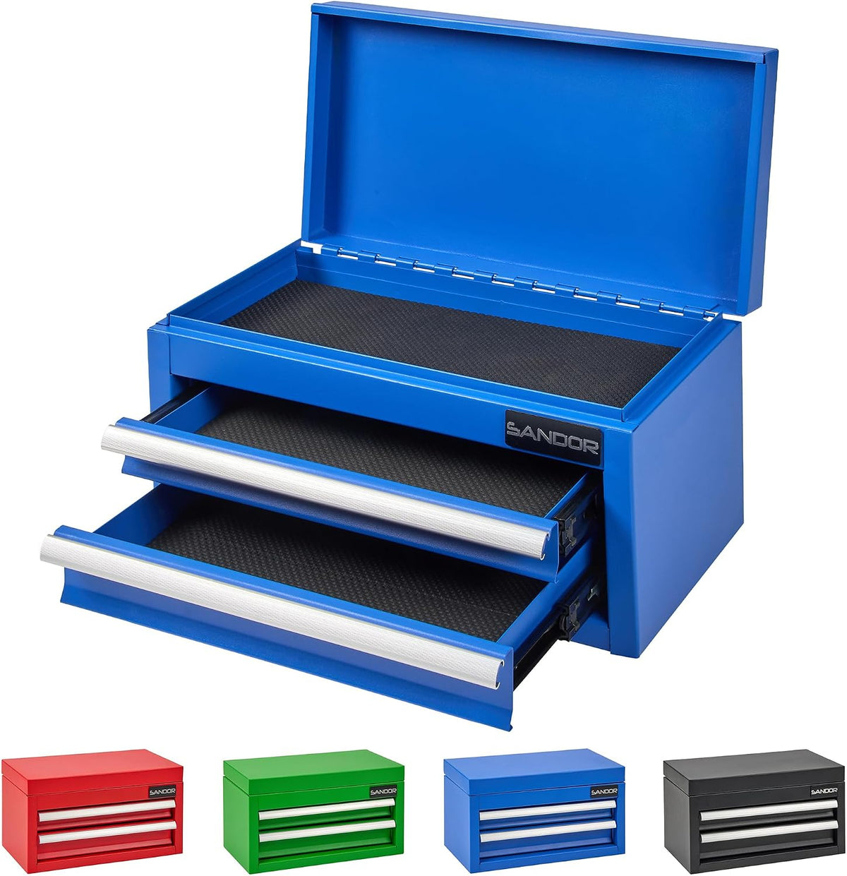 Mini Tool Box - Metal Tool Chest with 2 Drawers & PVC Drawer Liners - Blue
