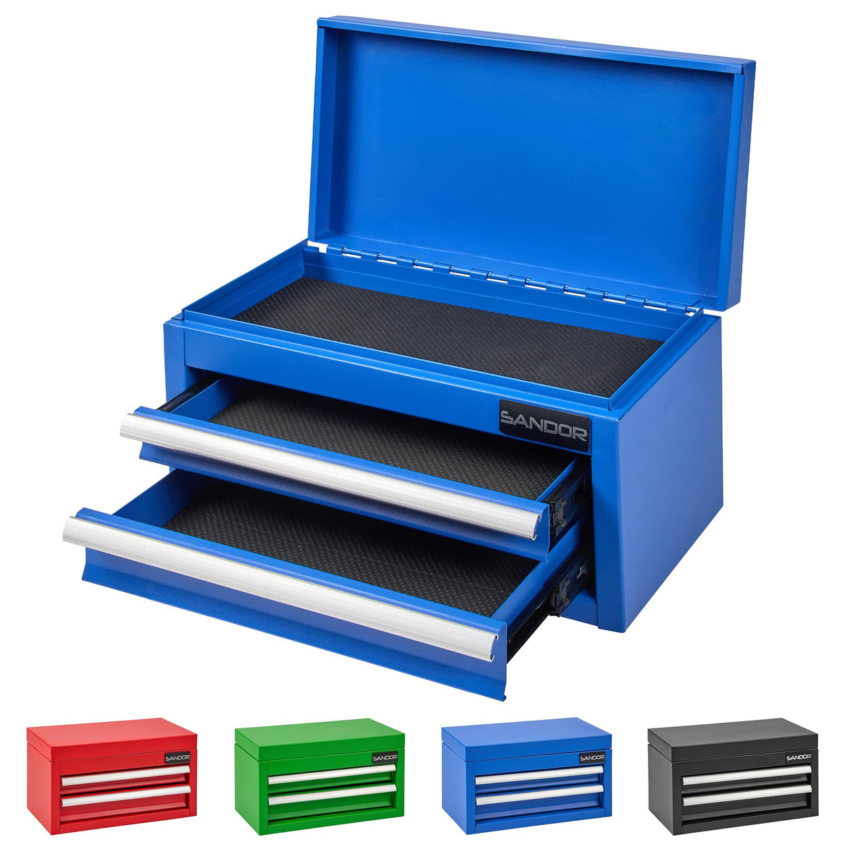 Mini Tool Box - Metal Tool Chest with 2 Drawers & PVC Drawer Liners - Blue