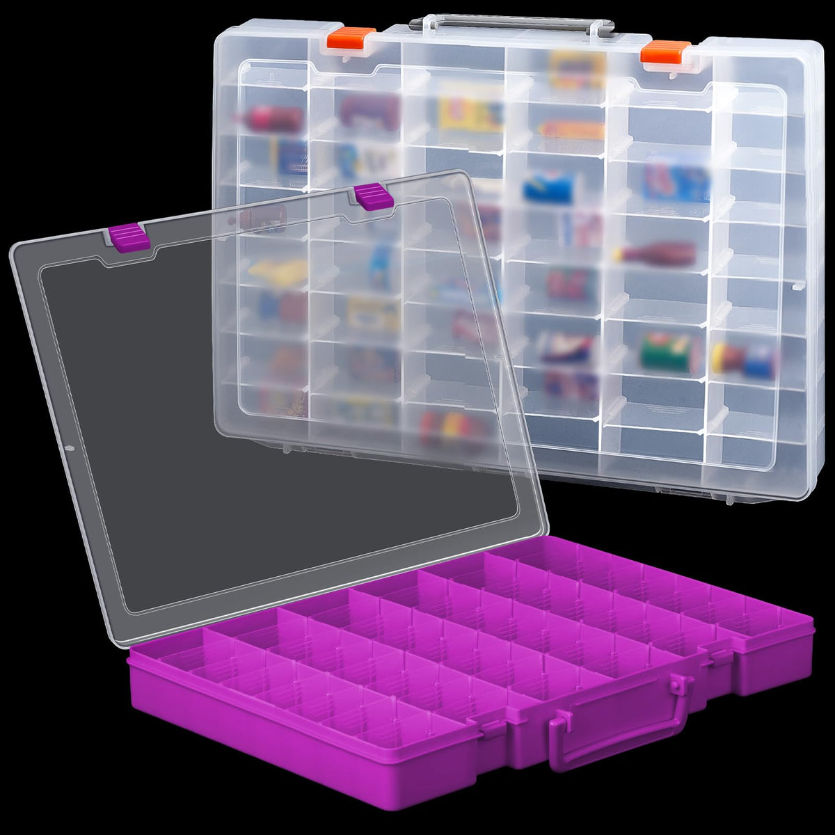 Juexica 2 Pcs 48 Grid Plastic Bead Storage Organizer Box, Yellow