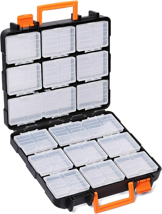 Mayouko 16 Compartments Detachable Toolbox Organizer,Hardware Organizer Box with Removable Sections,Carrying Storage Case for Patts,Screws,Bolts,Nuts,Toys