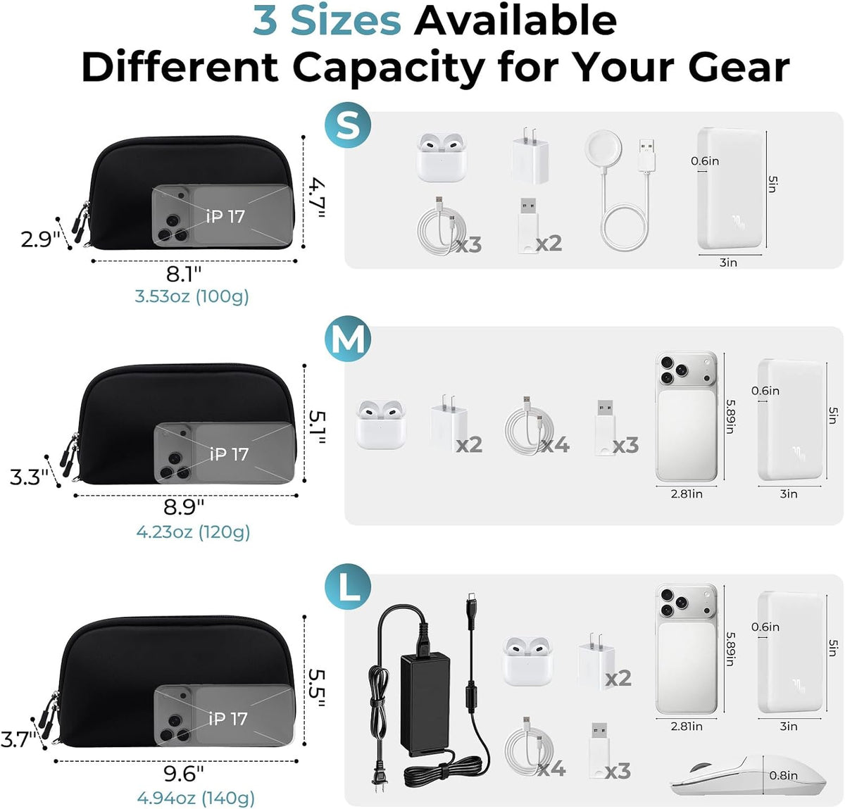 FYY Travel Cable Organizer - 8 Compartments, Lightweight, Water Repellent