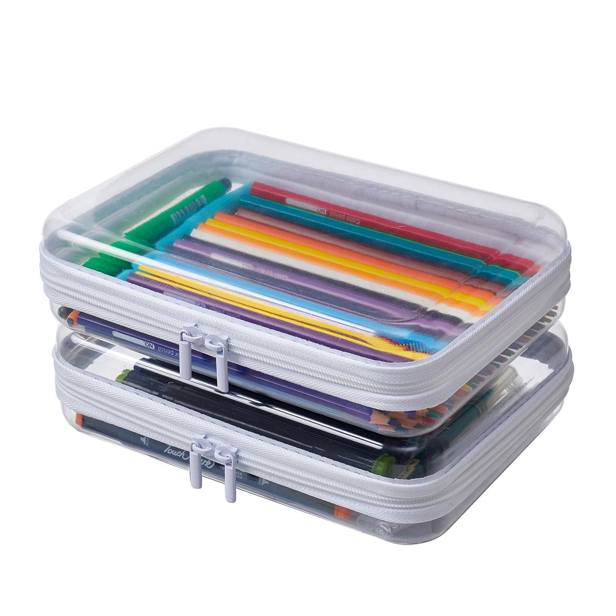 4PCS Large Clear Hard Shell Zipper Case, Makeup Organizer & Toy Storage Bag for Lego Bricks, Diaper Pouches, Cosmetic Bags, Transparent Pencil box, Puzzle Board Game, Portable Travel Toiletries
