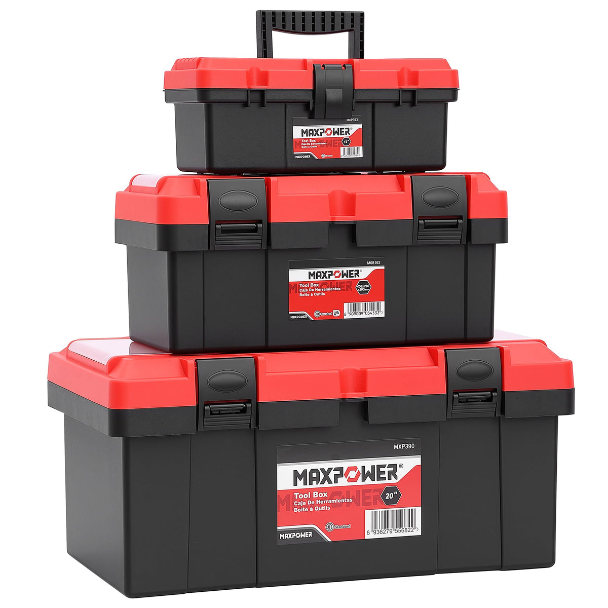 MAXPOWER 2-Pc Plastic Tool Box, 12" Small & 17" Portable Toolbox, Lockable