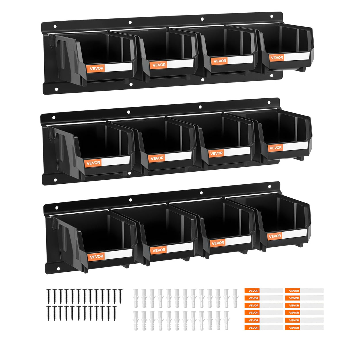 VEVOR Wall Mounted Storage Rack System, 30-Bin Parts Rack Organizer with Wall Panels/Tool Holders/Hooks, Garage Plastic Shop Tool Organizer for Nuts, Bolts, Screws, Nails, Beads, Buttons