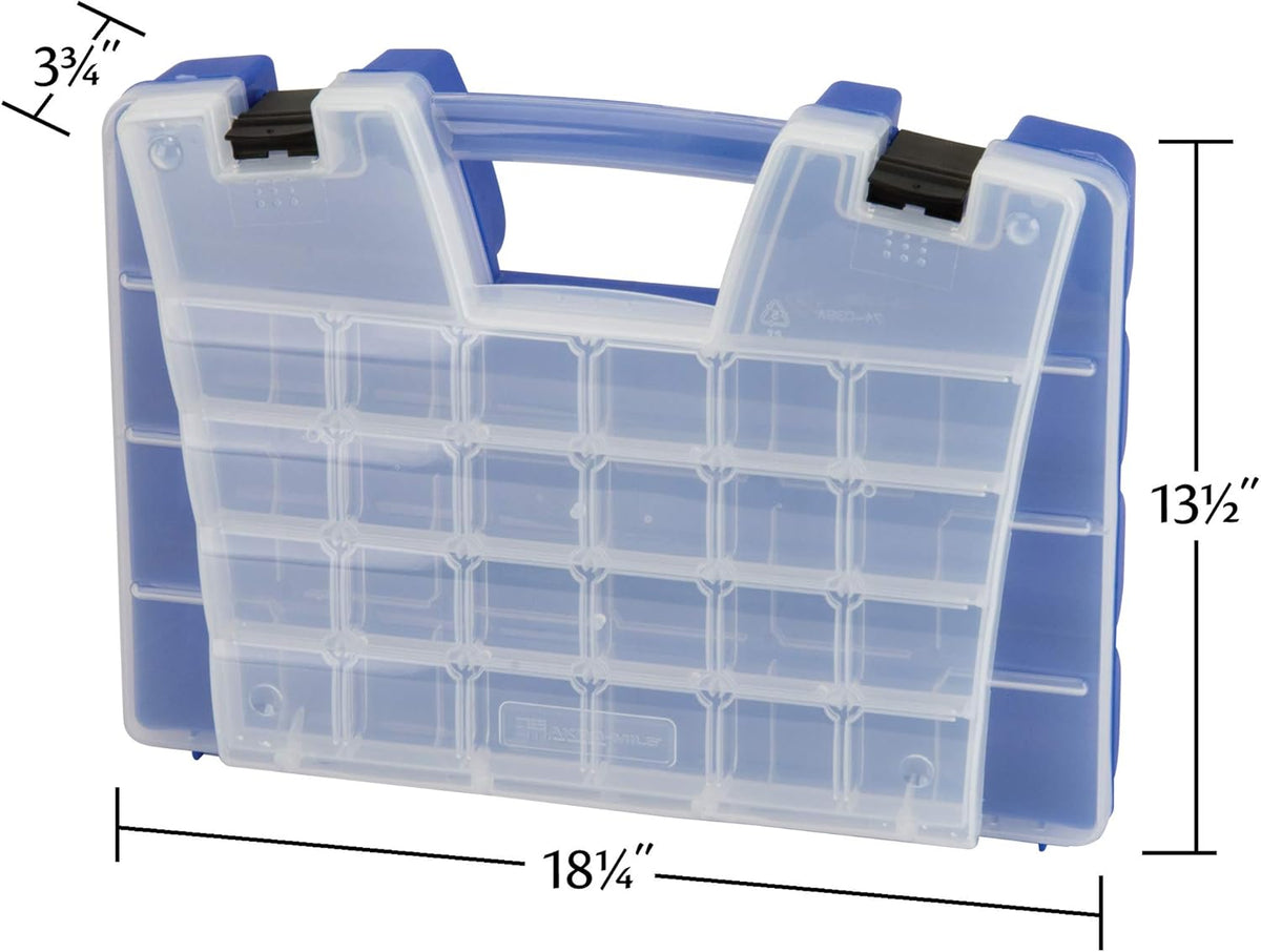 Akro-Mils 06318 Multi Compartment Hardware and Crafts Portable Organizer Storage Case, (18-Inch x 13-Inch x 4-Inch), Blue