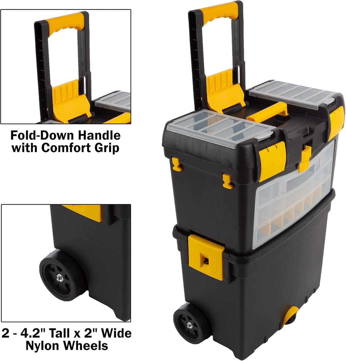 Rolling Tool Box with Wheels, Foldable Comfort Handle, and Removable Top – Toolbox Organizers and Storage by Stalwart