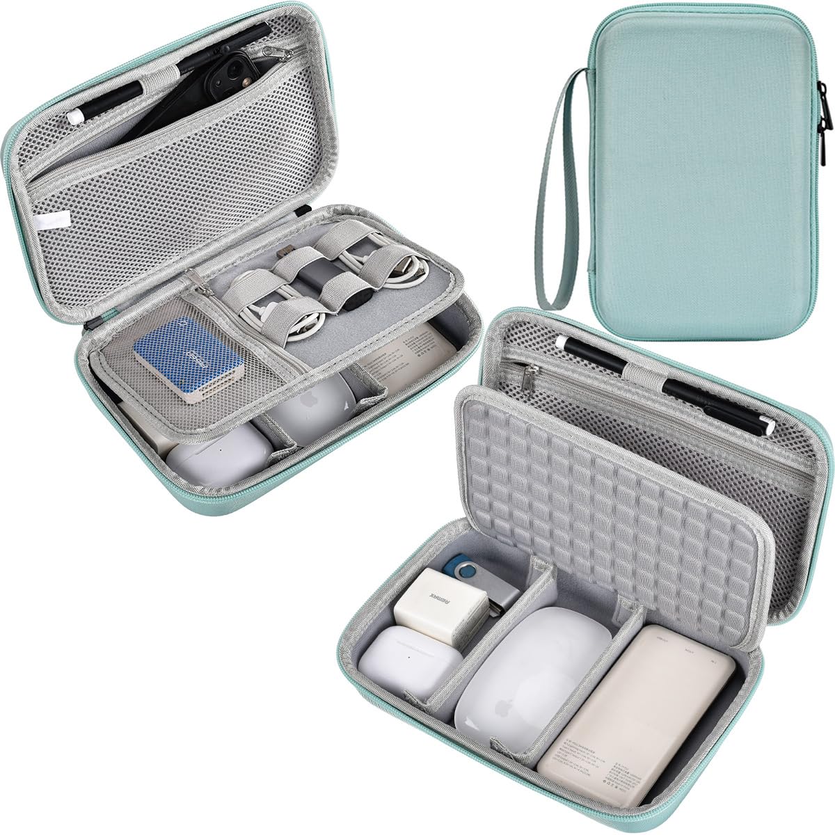 Hard Travel Electronic Organizer Case for MacBook Power Adapter Chargers Cables Power Bank Apple Magic Mouse Apple Pencil USB Flash Disk SD Card Hard Drive Shockproof Accessories Carrying Bag, Green