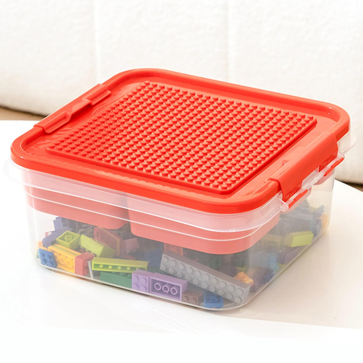 Toys Storage Organizer Bins for Lego, Building Blocks Storage with Building Baseplate Lid, Storage Containers for Building Brick Storage Plastic Stackable Organizer Bin Toy Chest
