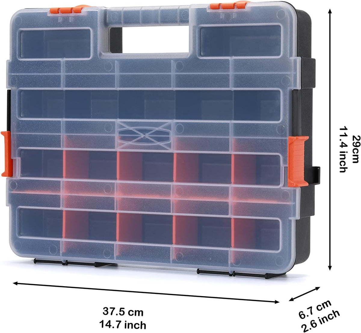 Tool Box Organizer Interlocking Black Small Parts Organizer for Fasteners and Crafts w/Removable Dividers (2 Piece Pack)
